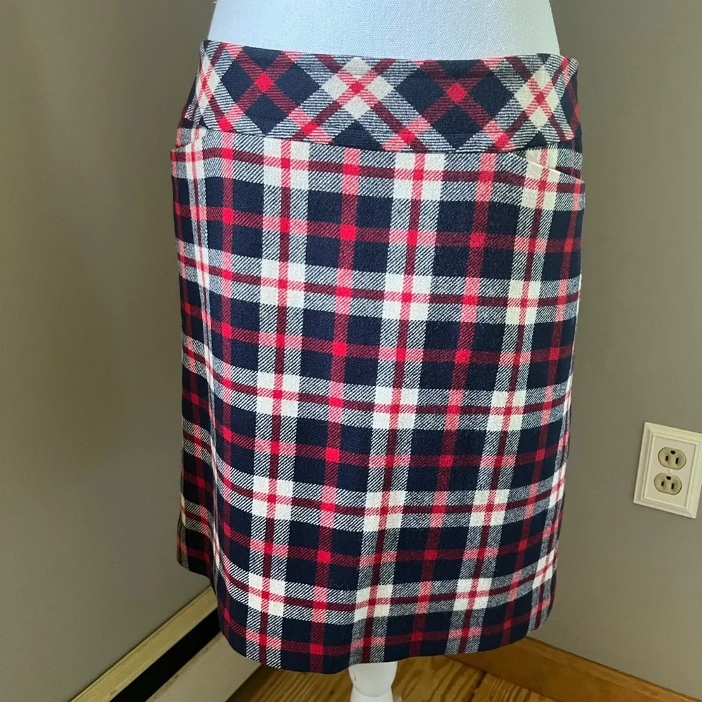 Talbots Plaid Wool Blend Lined Pencil Skirt